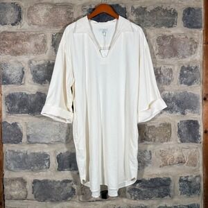 FREE ASSEMBLY NWT XL Cream White 3/4 Sleeve Shirt Dress Linen Rayon Pockets